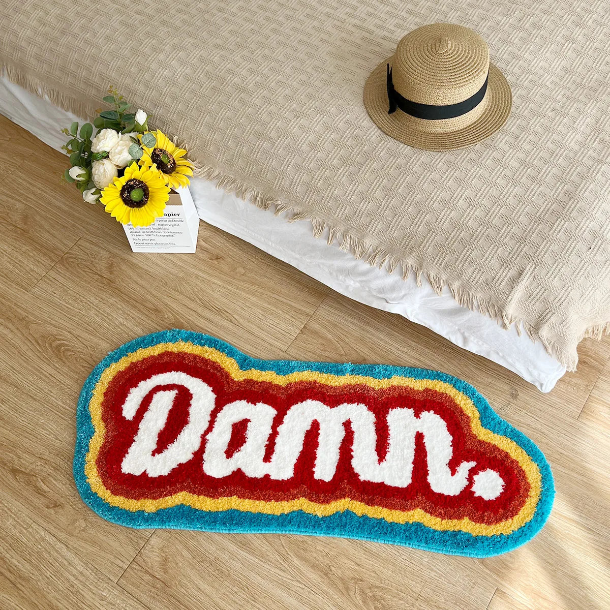 Letter Element Rainbow Fluffy Tufted Rug