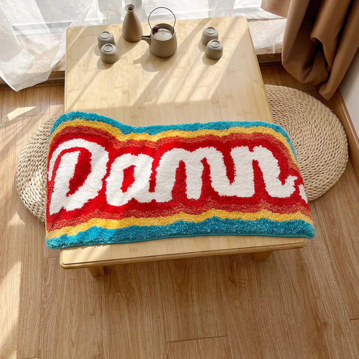 Letter Element Rainbow Fluffy Tufted Rug