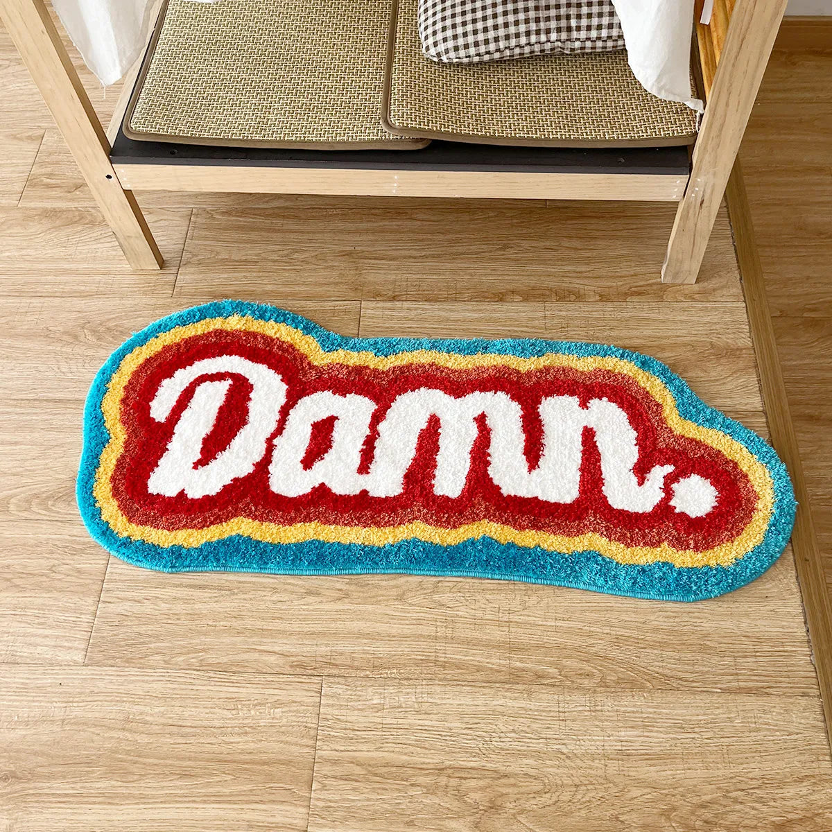 Letter Element Rainbow Fluffy Tufted Rug