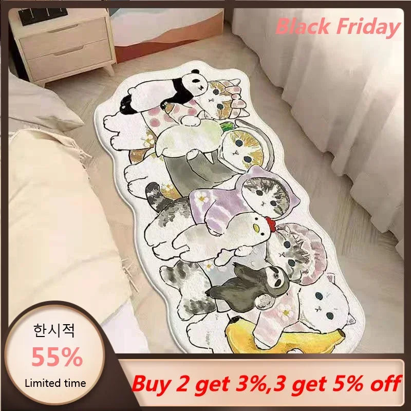 Plush Cartoon Cat Bedroom Rug